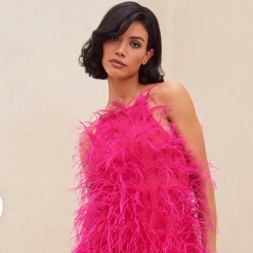 Cult Gaia Feathered Mini Dress - Vibrant Pink - Picture 3 of 5